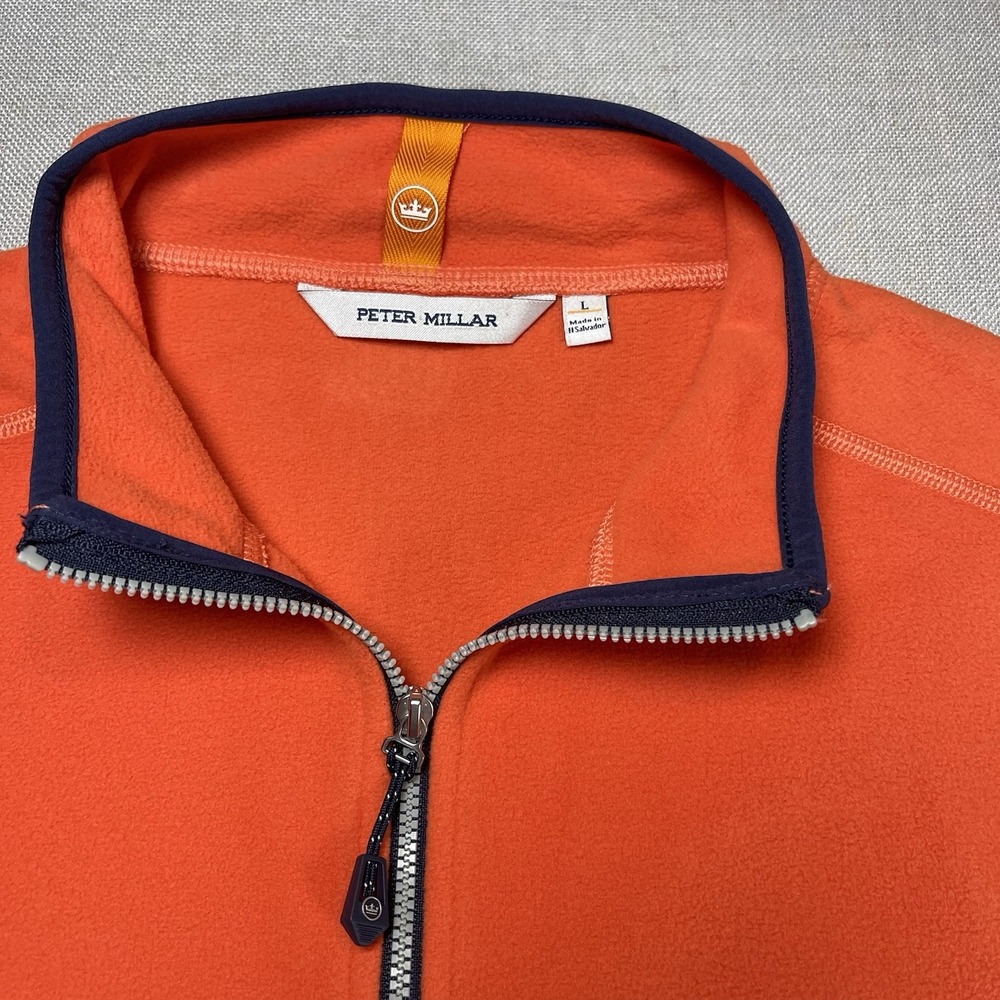 Peter Millar Vest Mens Large Orange Fleece Full Zip Mock Neck Golf‎ Crown Logo - Picture 4 of 12